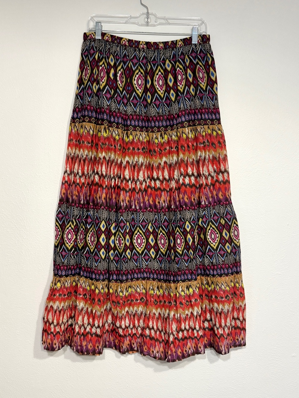 100% Cotton Boho Multicolor Tribal Print Maxi Skirt Size Large Biographie Brand